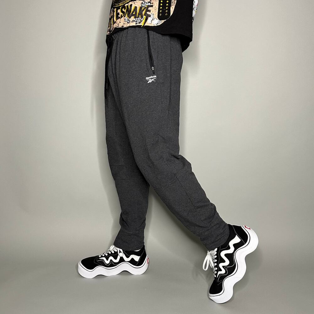Vintage Y2K Reebok Joggers Mens XL Dark Grey Cotton Sweatpants Reflective Logo